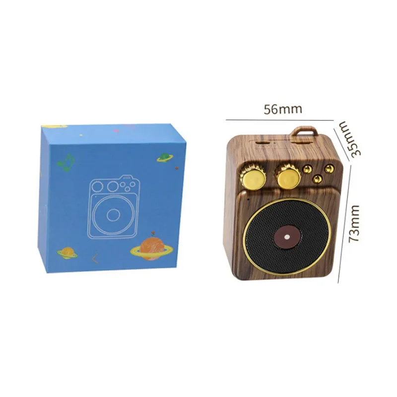 Record Player Bluetooth Speaker Portable Wireless Audio Retro Wood Grain Creative Small Speaker FM