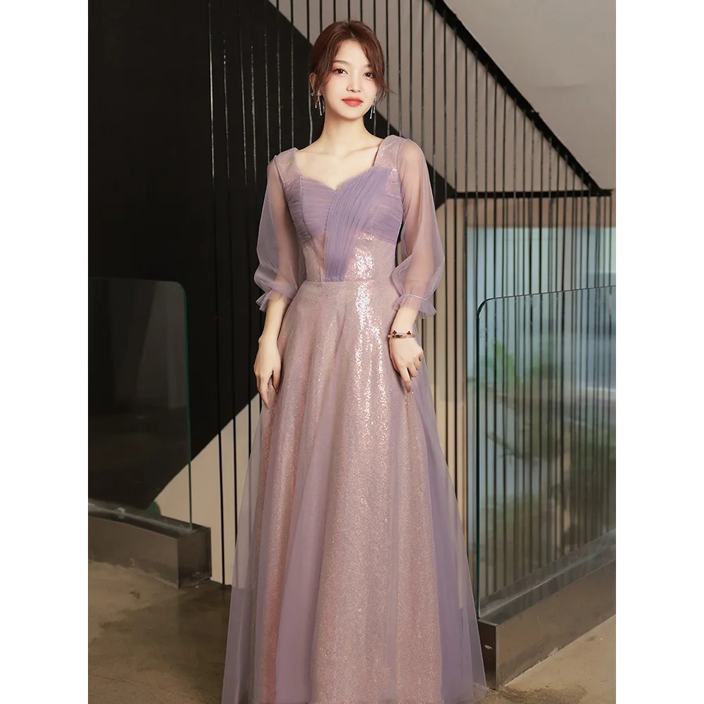 Shiny Purple Long Bridesmaid Dress for Wedding Party Guest Formal Banquet Evening Dresses Women Birthday Quinceanera Ball Gown