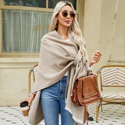 Solid Color Wraps Autumn and Winter Scarf Women Design Slits Imitation Cashmere Shawl European and American Cloak Shawl