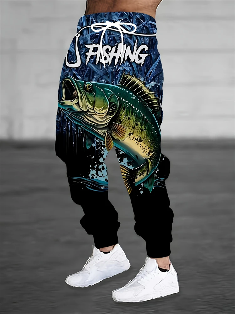 

Men's Outdoor Fishing Casual Comfort Pants 3D Fish Print Drawstring Breathable Casual Pants Relaxed Fit Men's Fishing Apparel