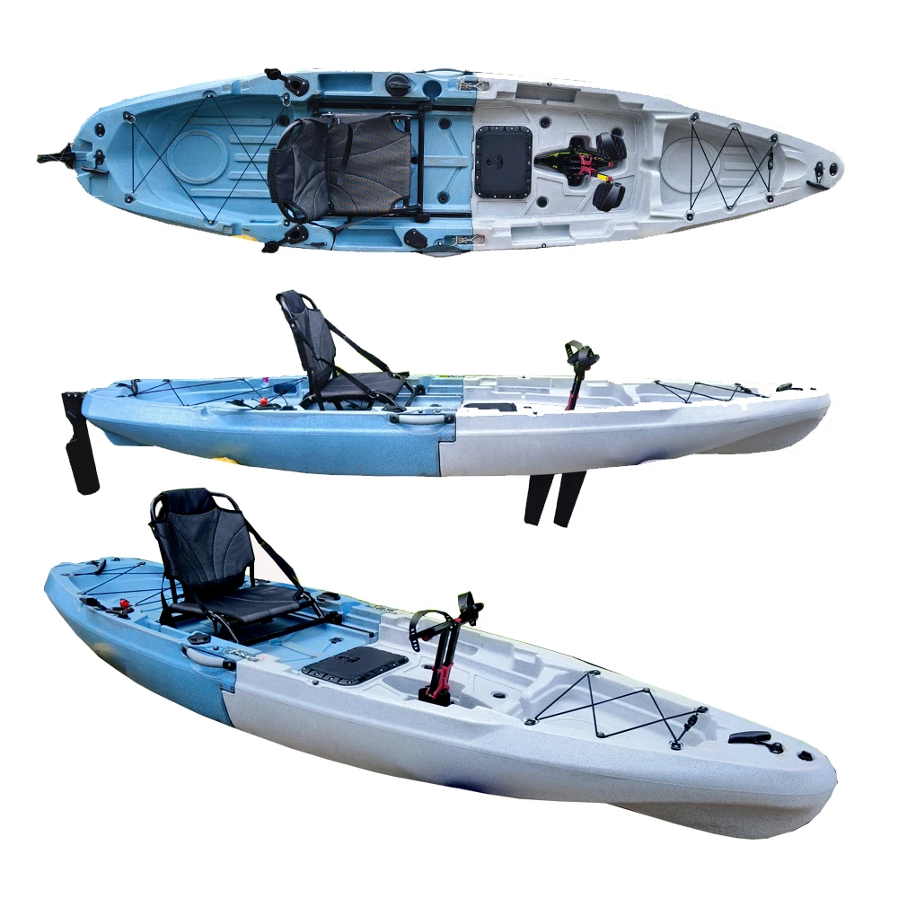 Plastic Single Seat 11ft Sit On Top Folding Detachable Fishing Kayak 2 Piece Modular Canoe With Fin Pedal Or Motor