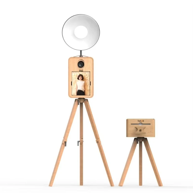 Portable Standing Retro Surface Pro Double Sided Shell Dslr Vintage Ipad Wooden Photo Booth Machine With Camera and Printer