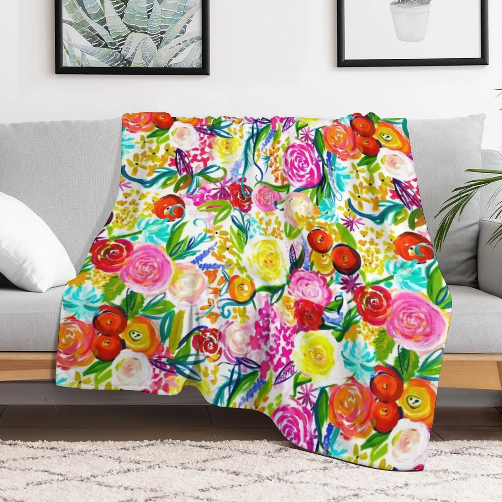 Painted Floral Painting in Bright Spring Colors Throw Blanket Single Cute Blankets