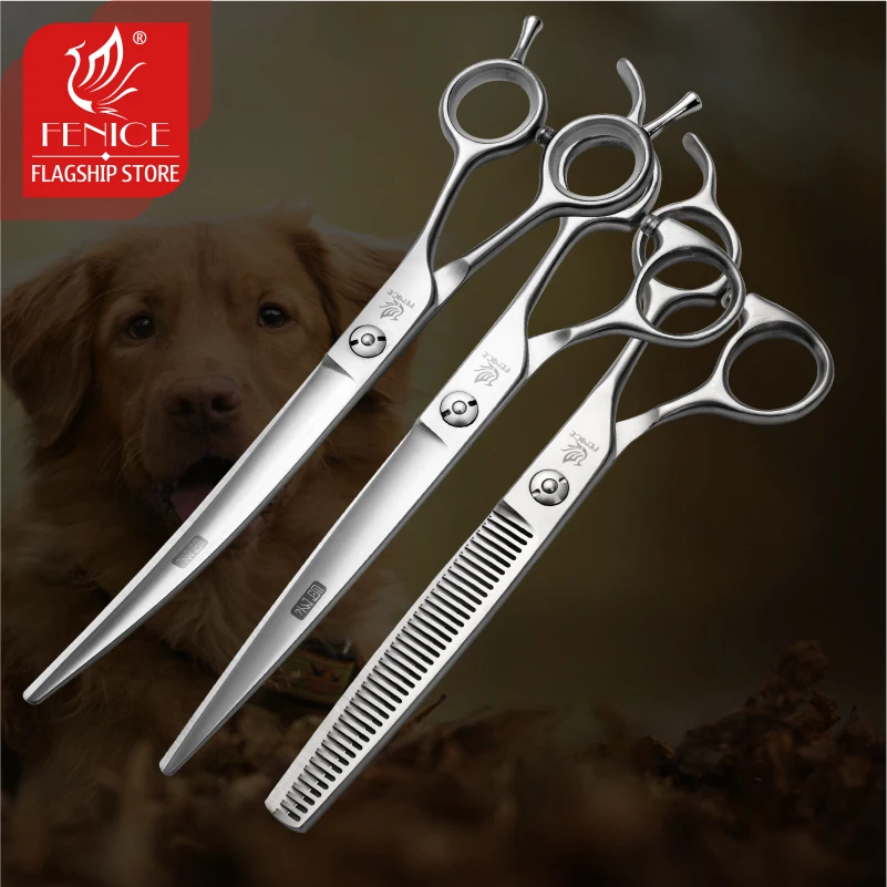 Fenice 6.5/7.0/7.5/8.0 Pet Grooming Scissors Set Dog Hair Cutting Shears Cutting Thinning Curved Scissor Kit