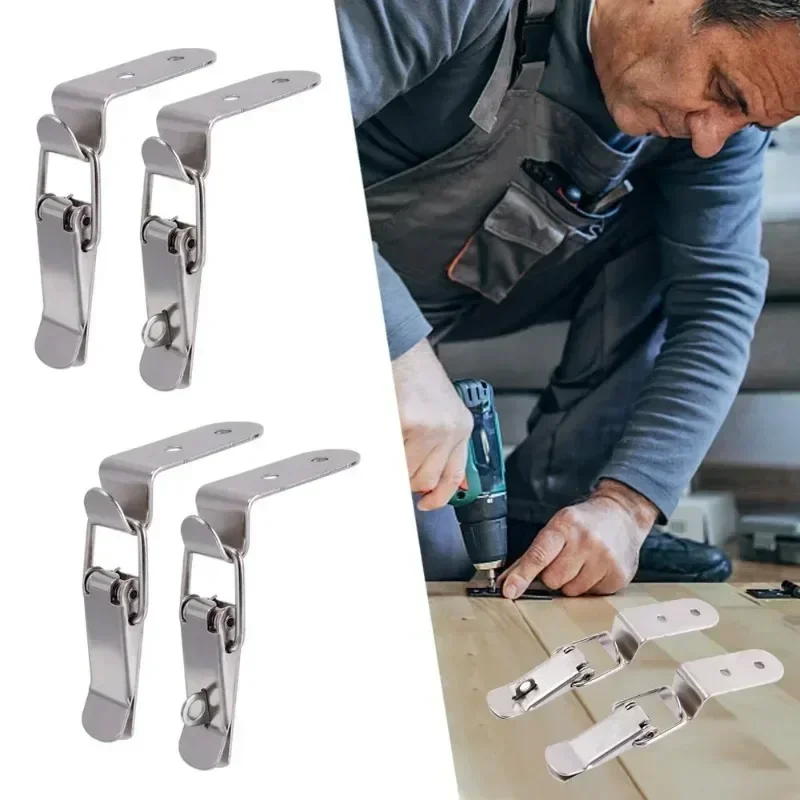 

2/4/8PCS 90 Degree Duck-mouth Buckle Hook Lock Silver Metal Spring Hasp Latch Catch Clamps Wooden Box Loaded Draw Clasp Hardware