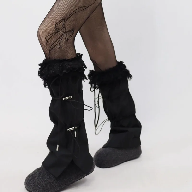 

Y Demo Lace Ruffled Drawstring Leg Warmer Girl Multi-layer Flared Gothic Lolita Cosplay Socks