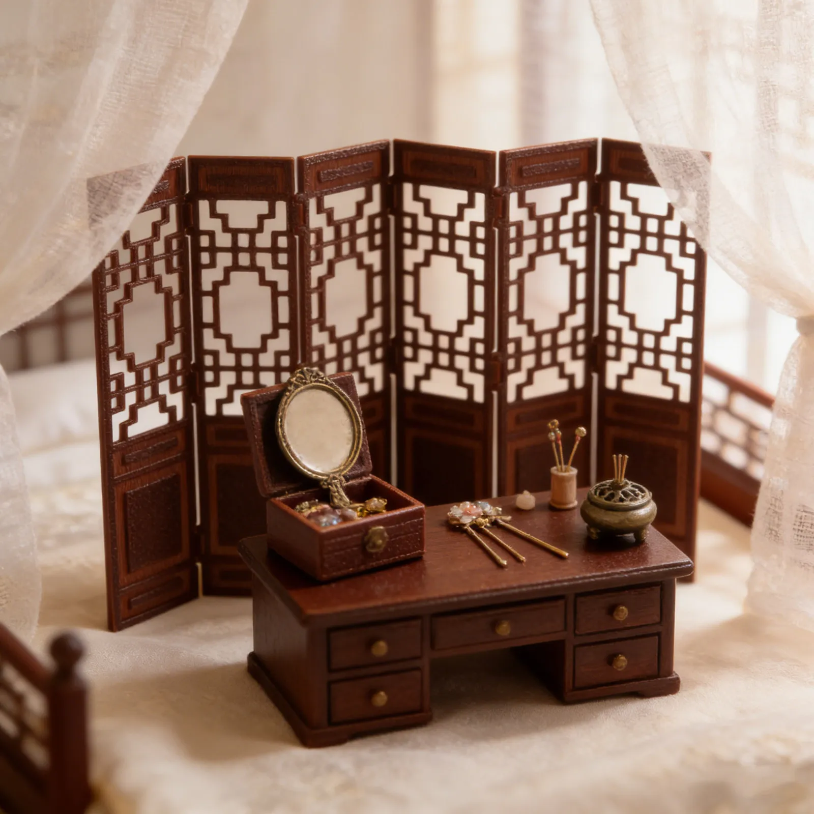 

Decorative Mini Chinese Folding Screen Desktop Ornament Vintage Style Screen Decor for Sand Table Miniature Display Photography