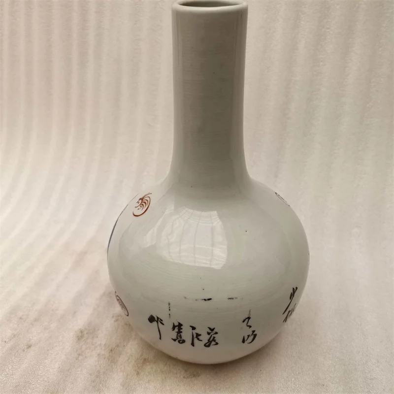 Pastel Double Lion Pattern Chinese Old Porcelain Sky Ball Vase Collectible Antique Asian Decorative Item