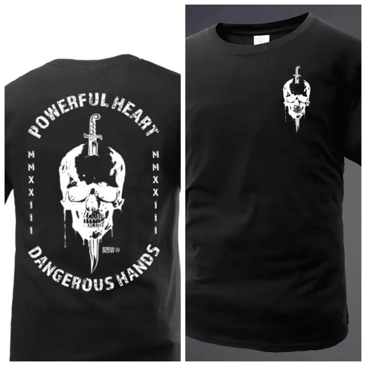 2026 New Summer Military Inspired Short Sleeve Sword Skull Print, Classic Crew Neck Design, Rugged Tough Guy Casual Street Top