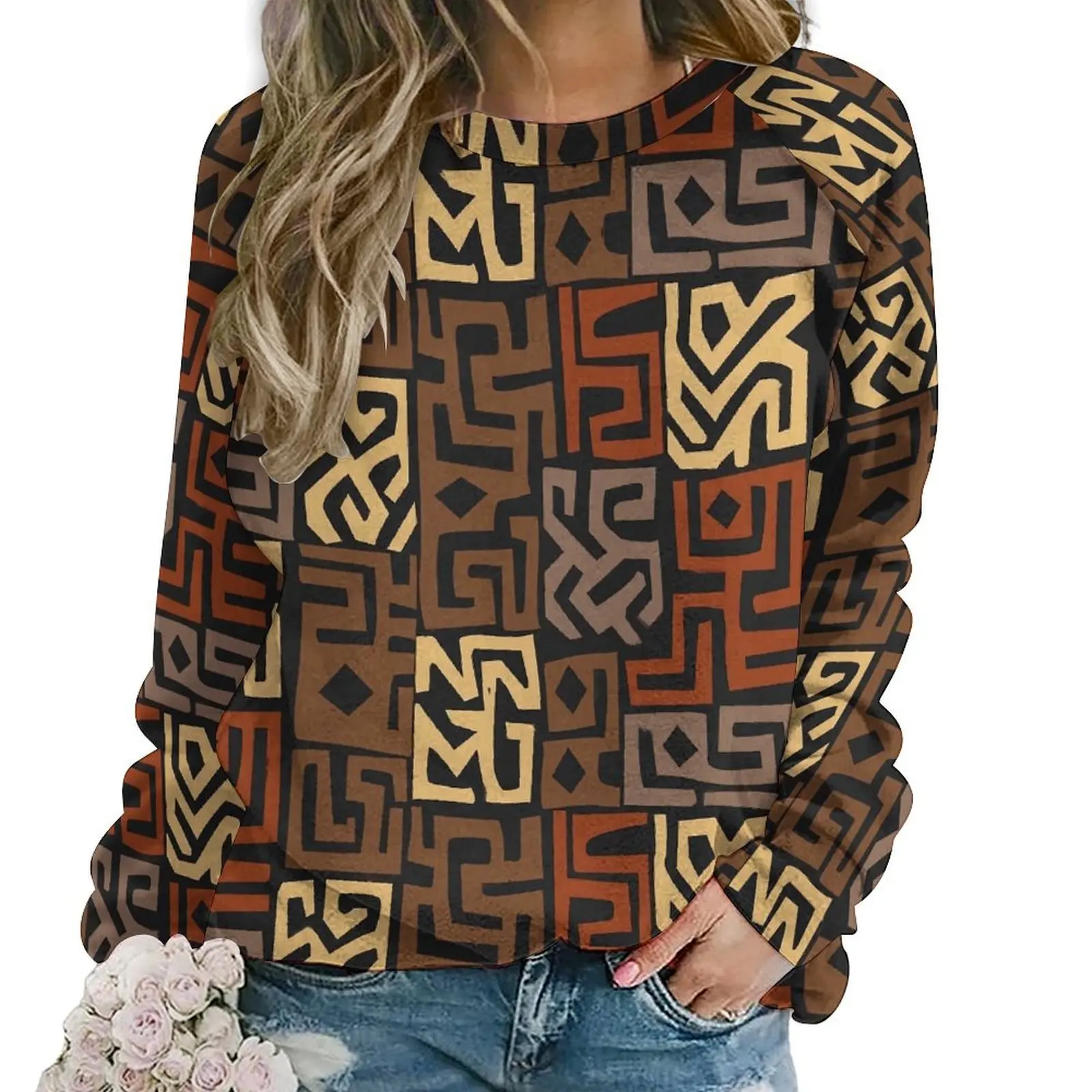 

African Ethnic Print Hoodies Female Abstract Art Classic Casual Hoodie Long Sleeve Trendy Graphic Top Big Size 2XL 3XL