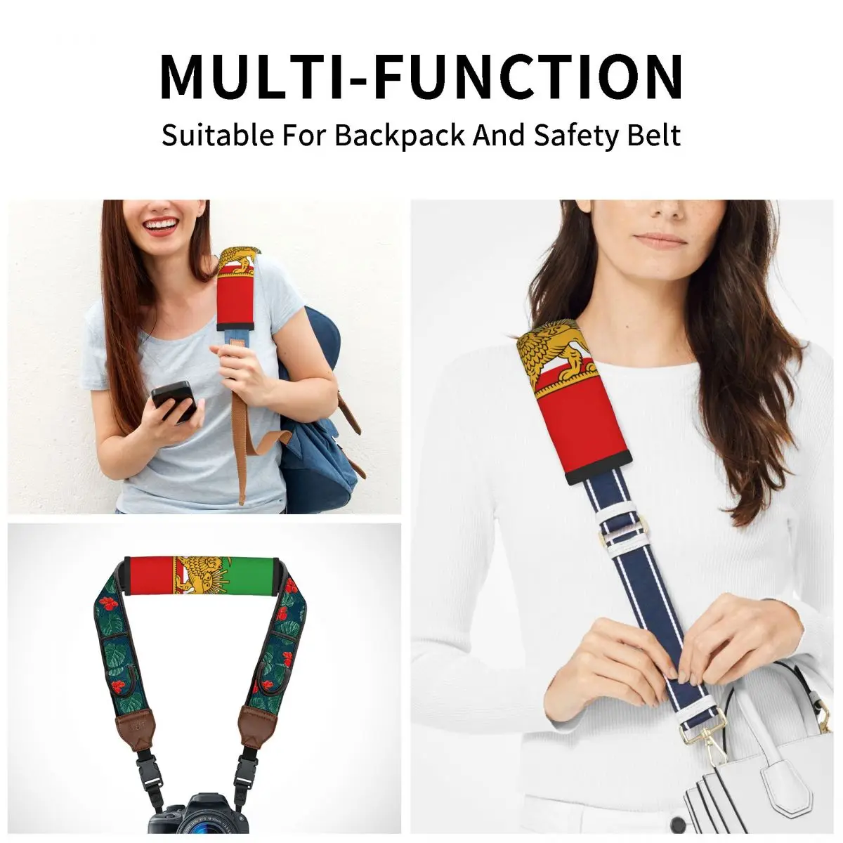 Iran Lion Flag Soft Seatbelt Cover for Car Airplane Seat Belt Shoulder Pad 2 Pack view 3
