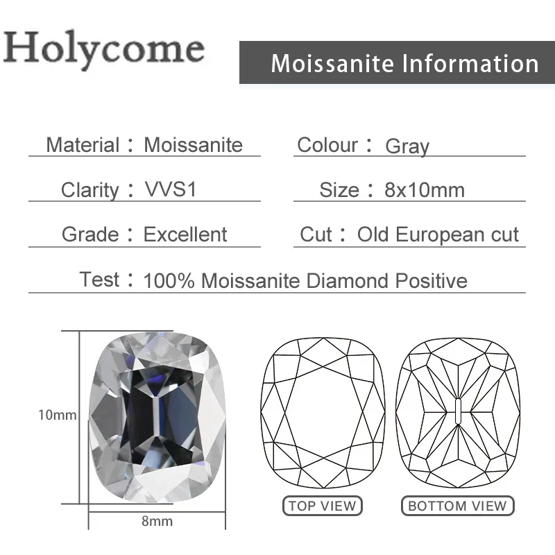 Holycome Factory Moissanite Wholesale Price Elongate Cushion Loose Stone VVS1 GRA CertificatePass Diamond Test Positive GRA