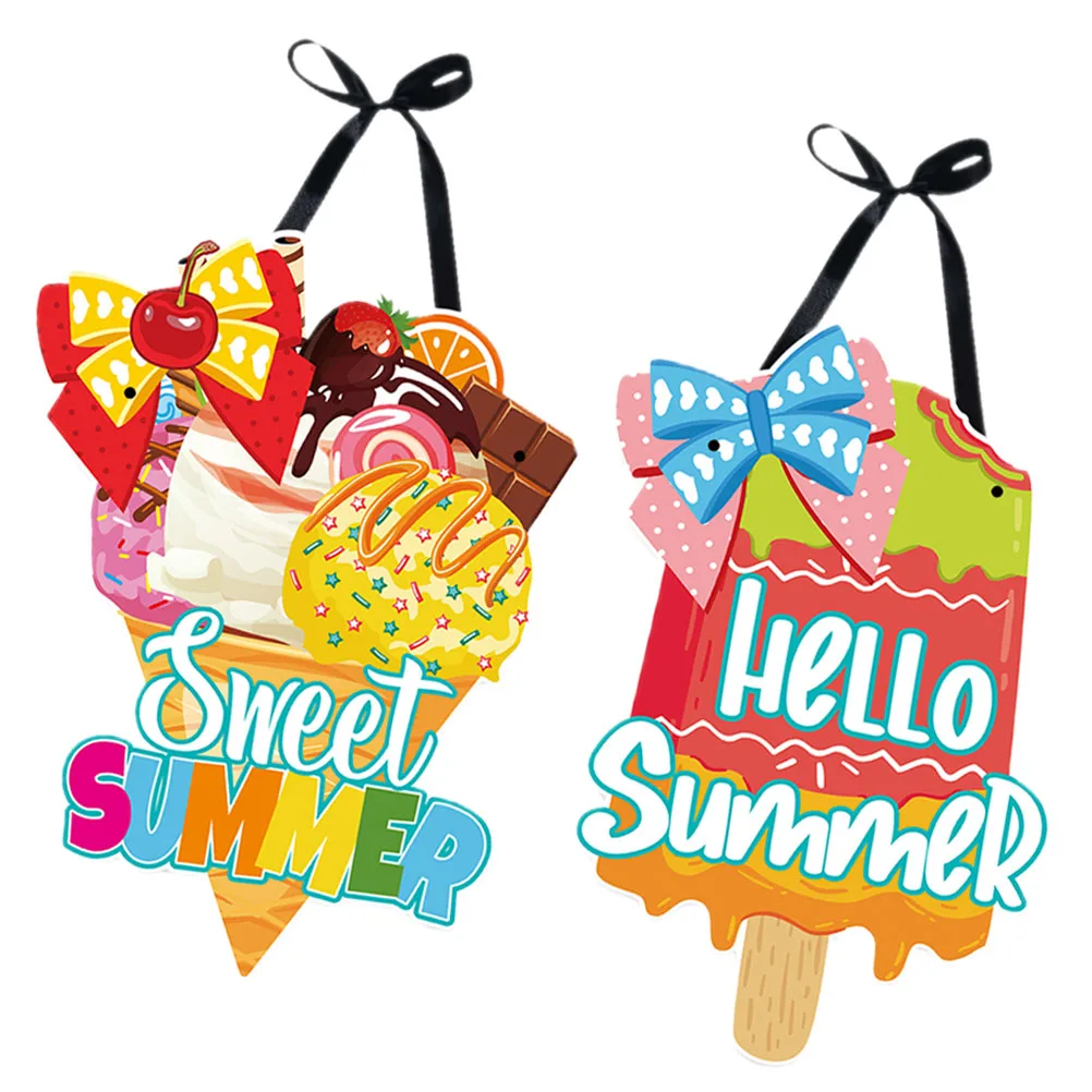 

2 Pcs House Number Ice Cream Door Hanging outside Sign Paper Summer Decorations