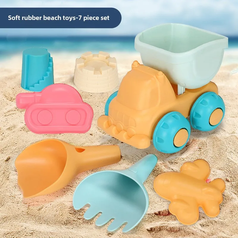 ألعاب الشاطئ للأطفال مجموعة لعب رملية من السيليكون الناعم للأطفال الصغار في الصيف وحمام الشاطئ والماء وعربة متينة وسهلة الحمل #5