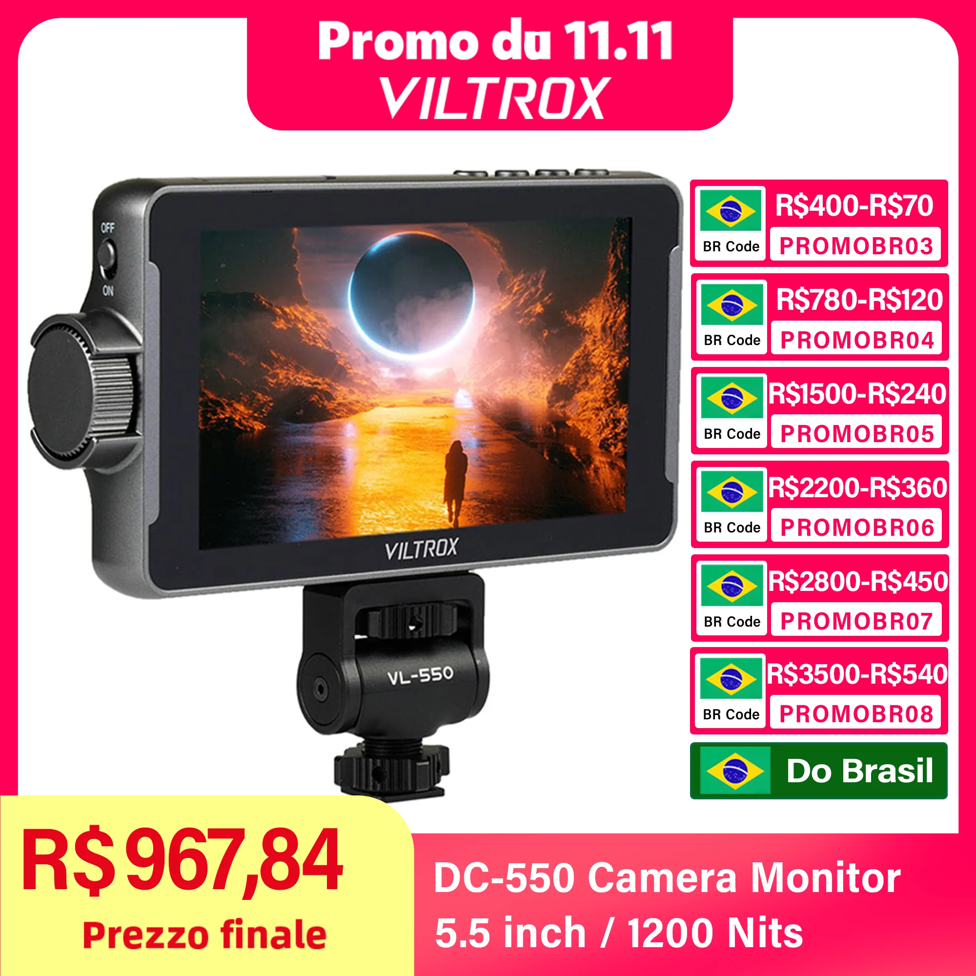 VILTROX DC-550 5.5 Inch Profissional Camera Studio Monitor 4K 30Hz HDMI Touch Screen Field 3D LUT Director Monitor 1920x1080