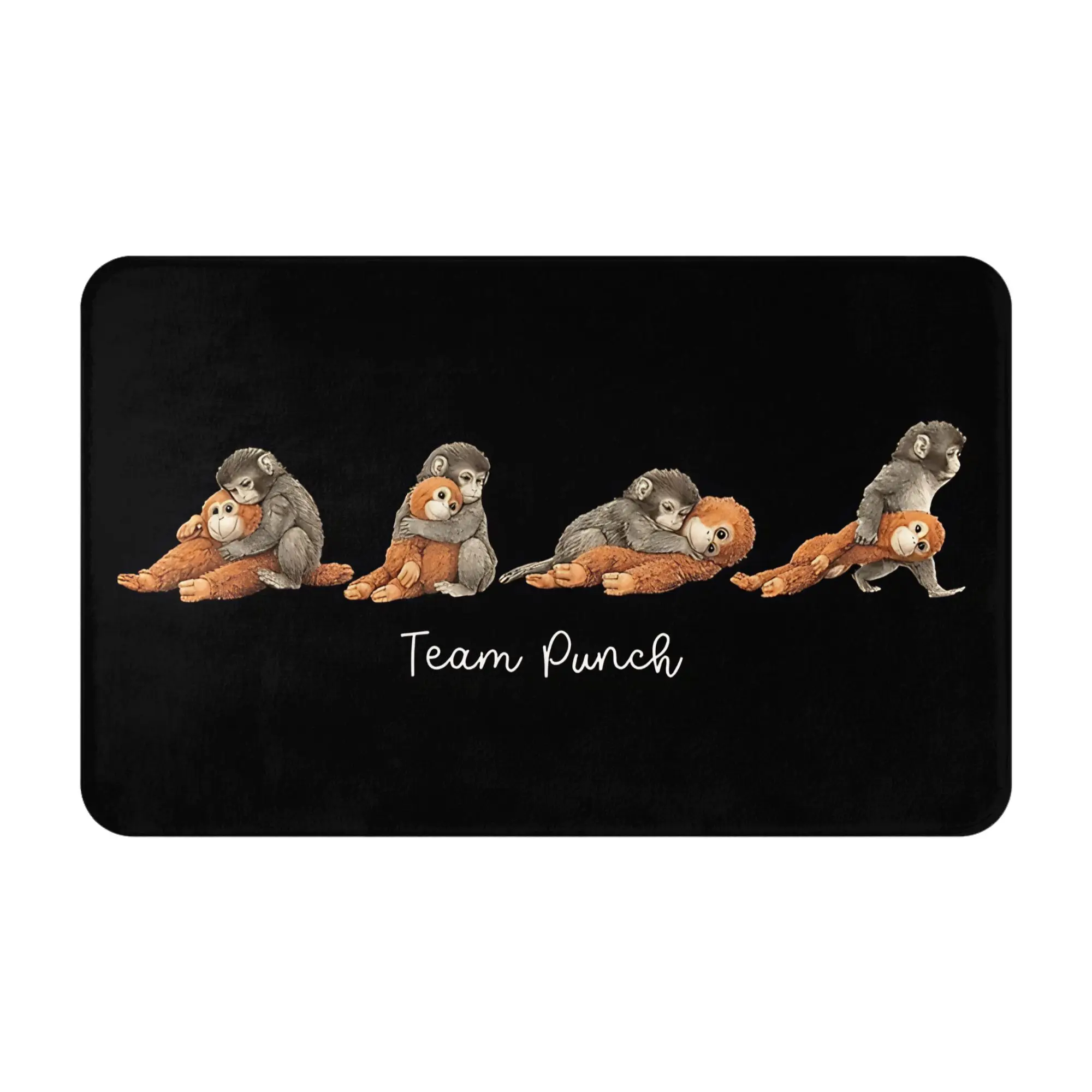 Team Punch Funny Monkey Meme Cute Dark Decorations Bedroom Mat Punch Monkey Doormat Kitchen Carpet Outdoor Rug Home Decoration