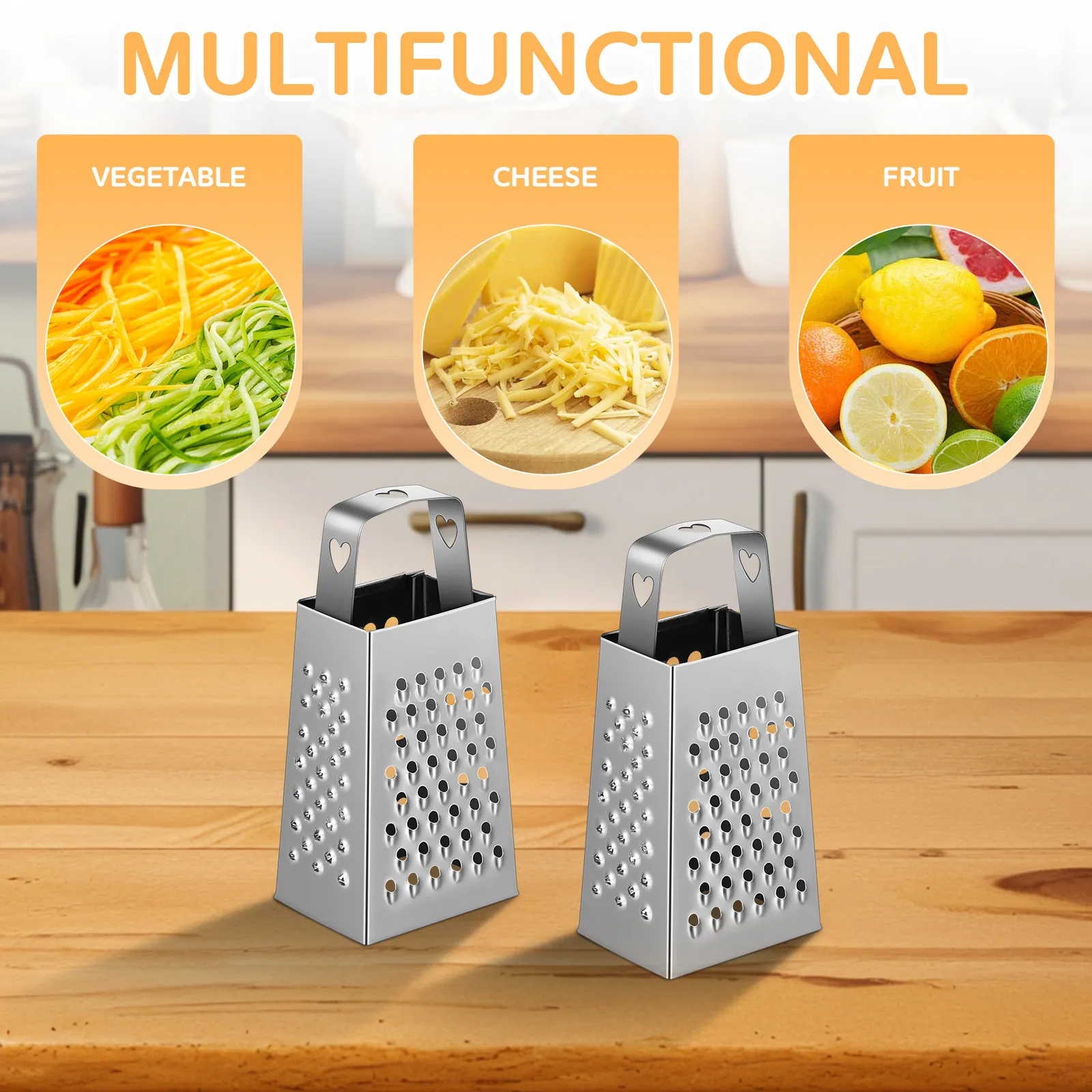 6Pcs Mini Stainless Steel Cheese Grater Four-Sided Kitchen Gadget for Fine Coarse Grating Slicing Shredding Vegetables Fruits