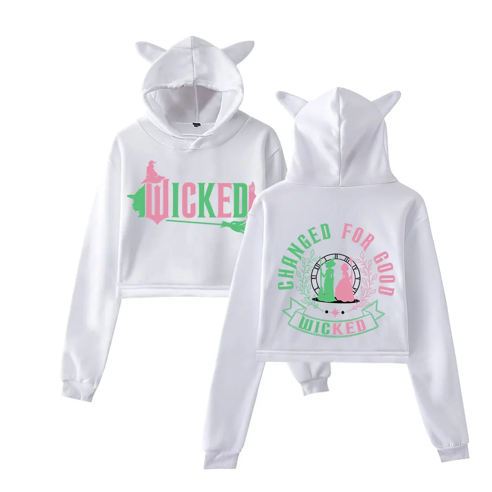 Wicked Changed For Good Hoodie Vintage 90s Streetwear Hoodie Sweatshirts for Girls Cat Ear Crop HipHop Sweatshirts