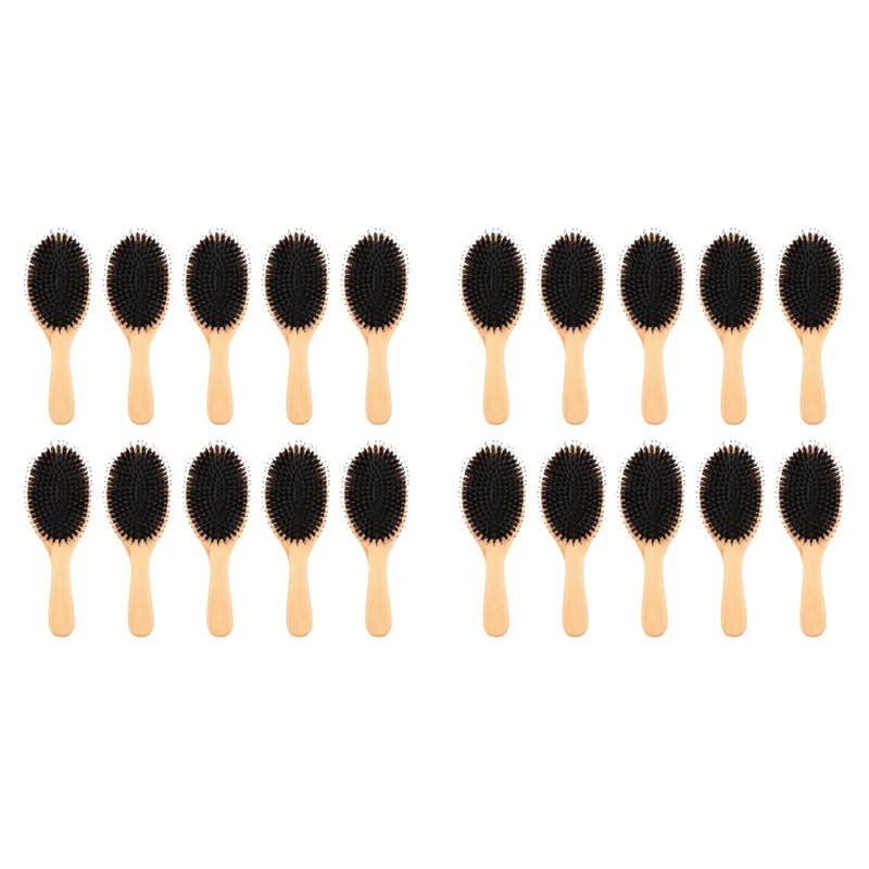 

20X Hair Brush Boar Bristle Hair Brush With Nylon Pins Bamboo Paddle Detangler Brush