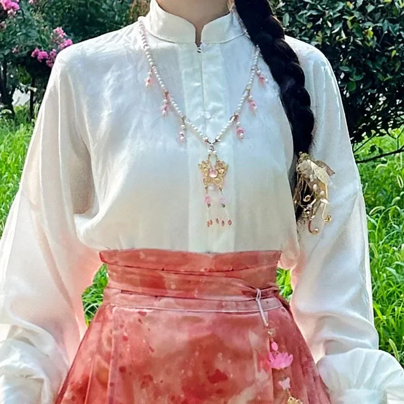 Vrouwen Verbeterde Hanfu Hoge Taille Paard Geplooide Rok Blouse Pak Vintage Chinese Traditionele Ming Dynastie Kostuum