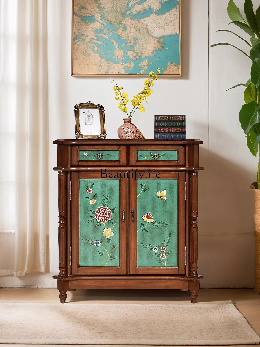 

American Country Shoe Cabinet Hallway Partition Pastoral Painted Retro Distressed Furniture Living Room Storage Drawer