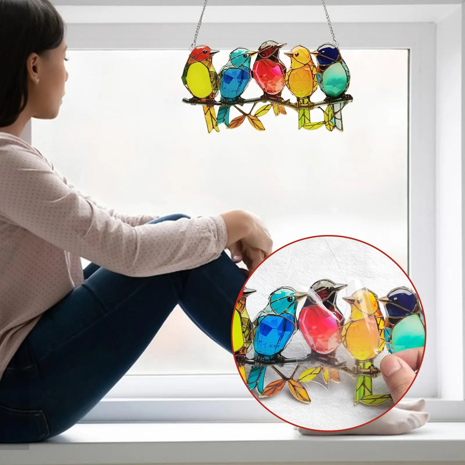 Bird Hanging Window Decor Sun Catcher Acrylic Colorful Animal Art Charm Accessories Bird Figurines Home Decor For Window Wall