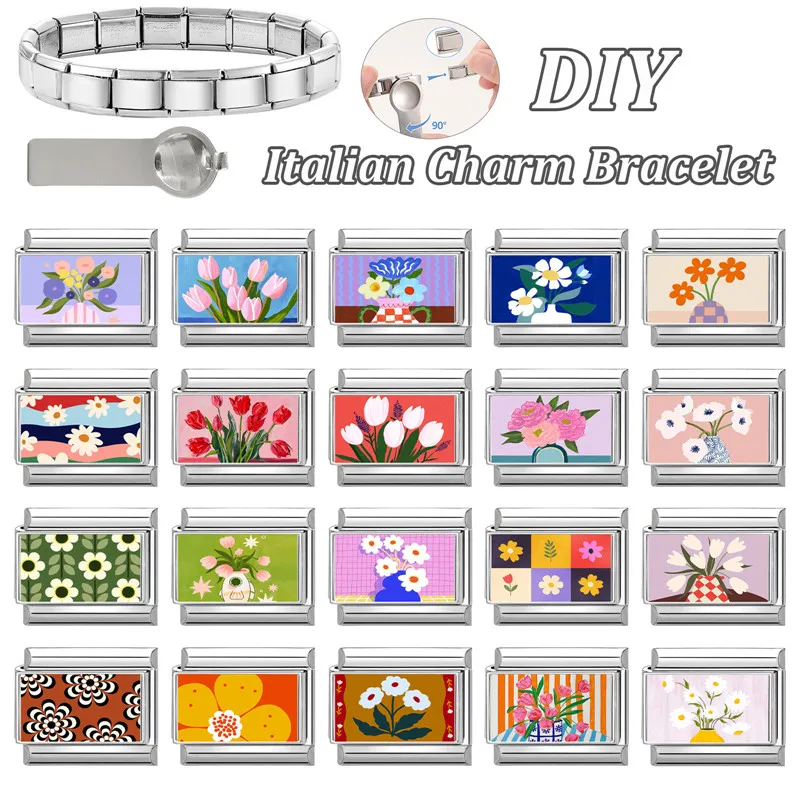 جديد ربيع الخريف الزهور ارتفع توليب عباد الشمس الإيطالية سحر الروابط صالح 9 مللي متر سوار الفولاذ المقاوم للصدأ DIY بها بنفسك صنع المجوهرات