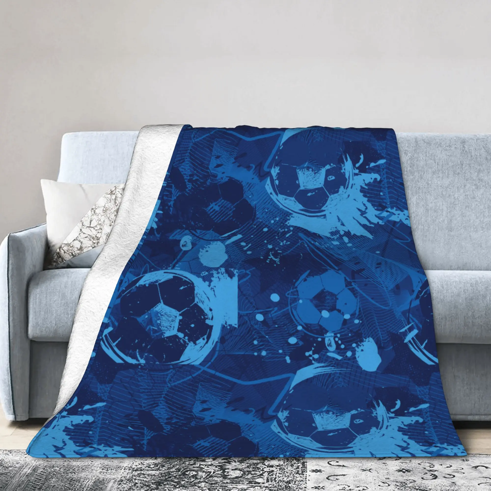 Cartoon Soccer Ball Football Blanket Velvet Print  Multi-function Ultra-Soft Throw Blankets for Home Office Rug Piece