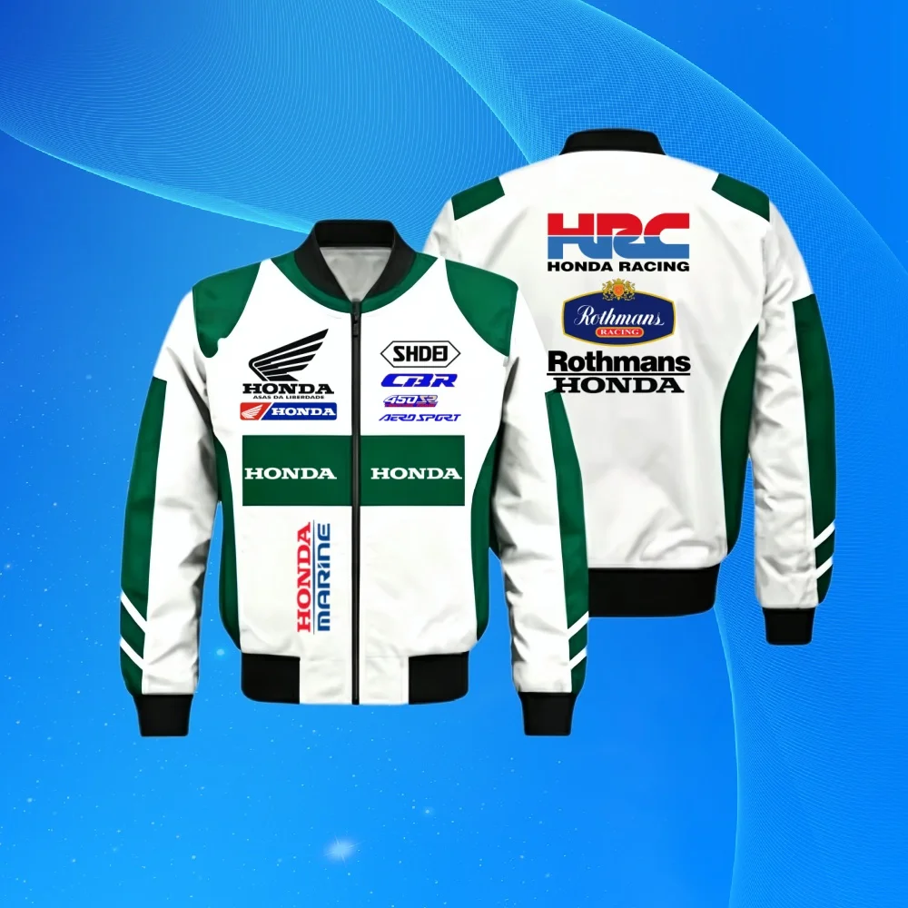 Traje de Carreras Retro Honda HRC Rothmans, Traje de Béisbol, Traje de Motociclismo GP Unisex, Rosa y Blanco en Contraste, Casual, Resistente al Viento