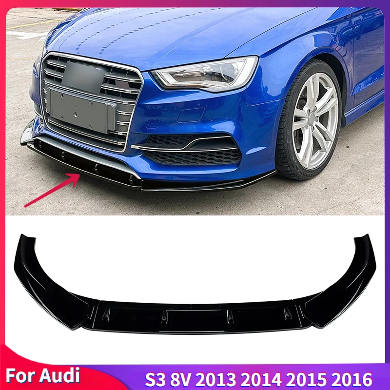 

Car Front Bumper Lip Spoiler for Audi S3 8V 2013 2014 2015 2016 Automotive Exterior Modification Accessories KitsGlossy Black