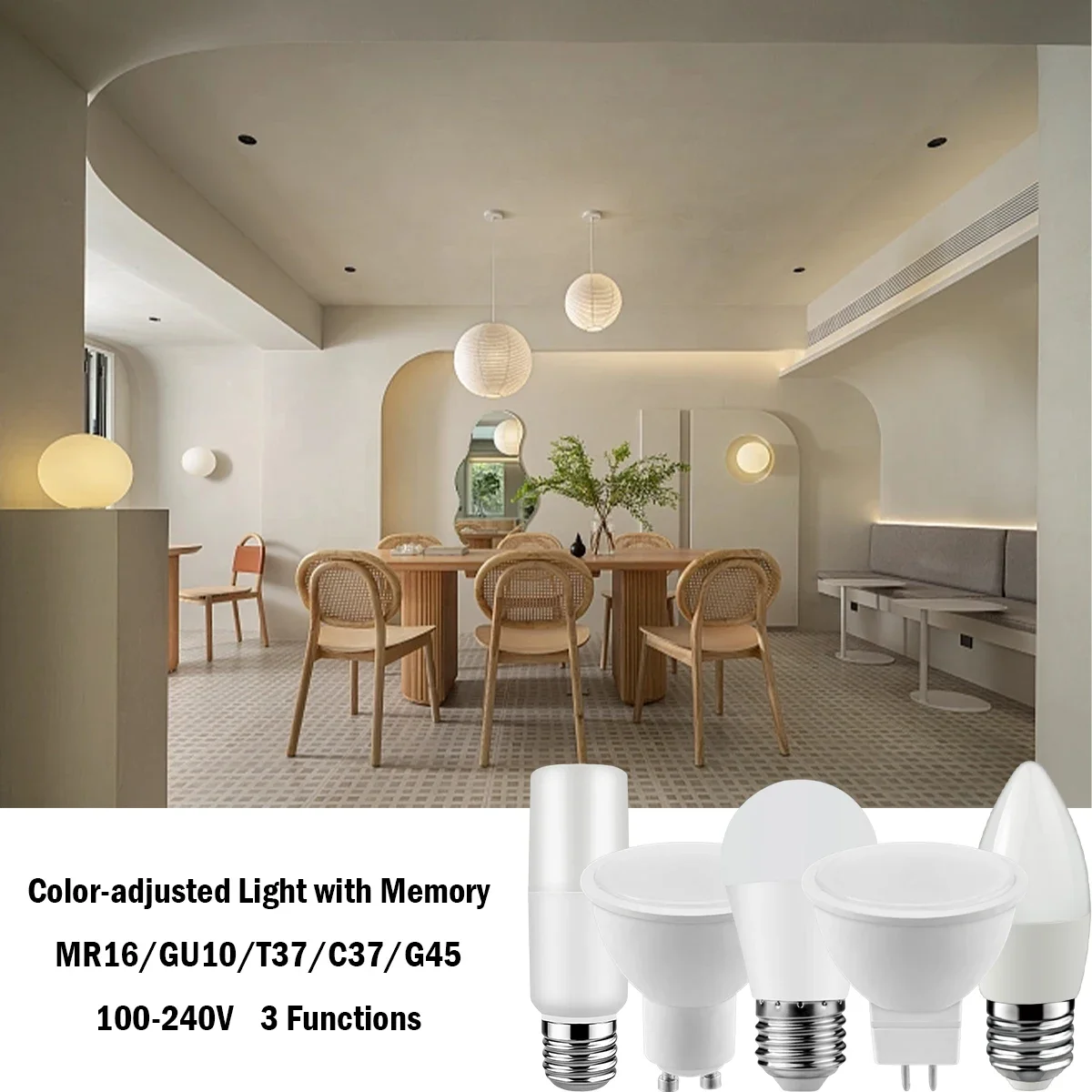 Luz inteligente LED para casa e escritório, 3 cores ajustadas com memória, 3-9W, 100-240V, GU10, MR16, C37, T37, G45, sem estroboscópio, novo, PCes 10