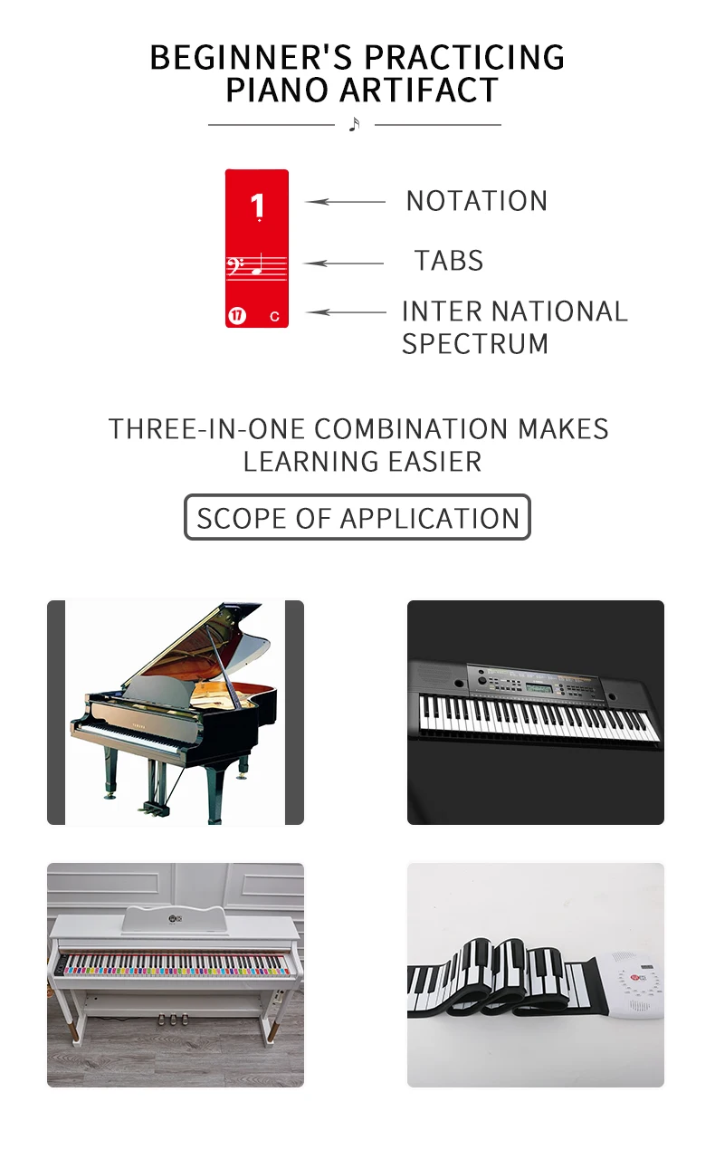 Abnehmbare Klavierfarbene Übungsaufkleber für Anfänger 88 61 76 49 Tastatur-Notenaufkleber Übungshilfen für Klavierlernende Klavier – Detail 5