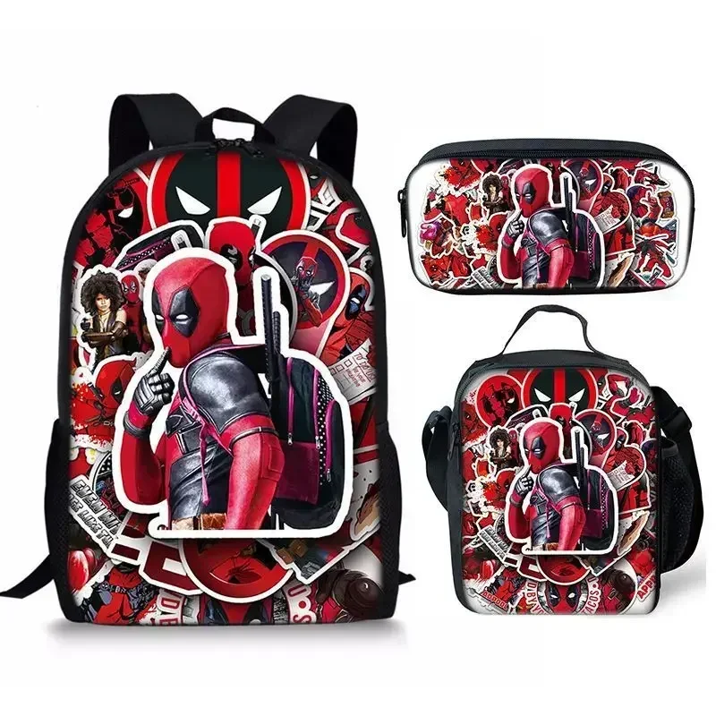 3Pcs Set of Deadpools School Bags Meal Bag Pencil Cases Boys' Backpacks Customize Learning Supplies Children Back To School Gift