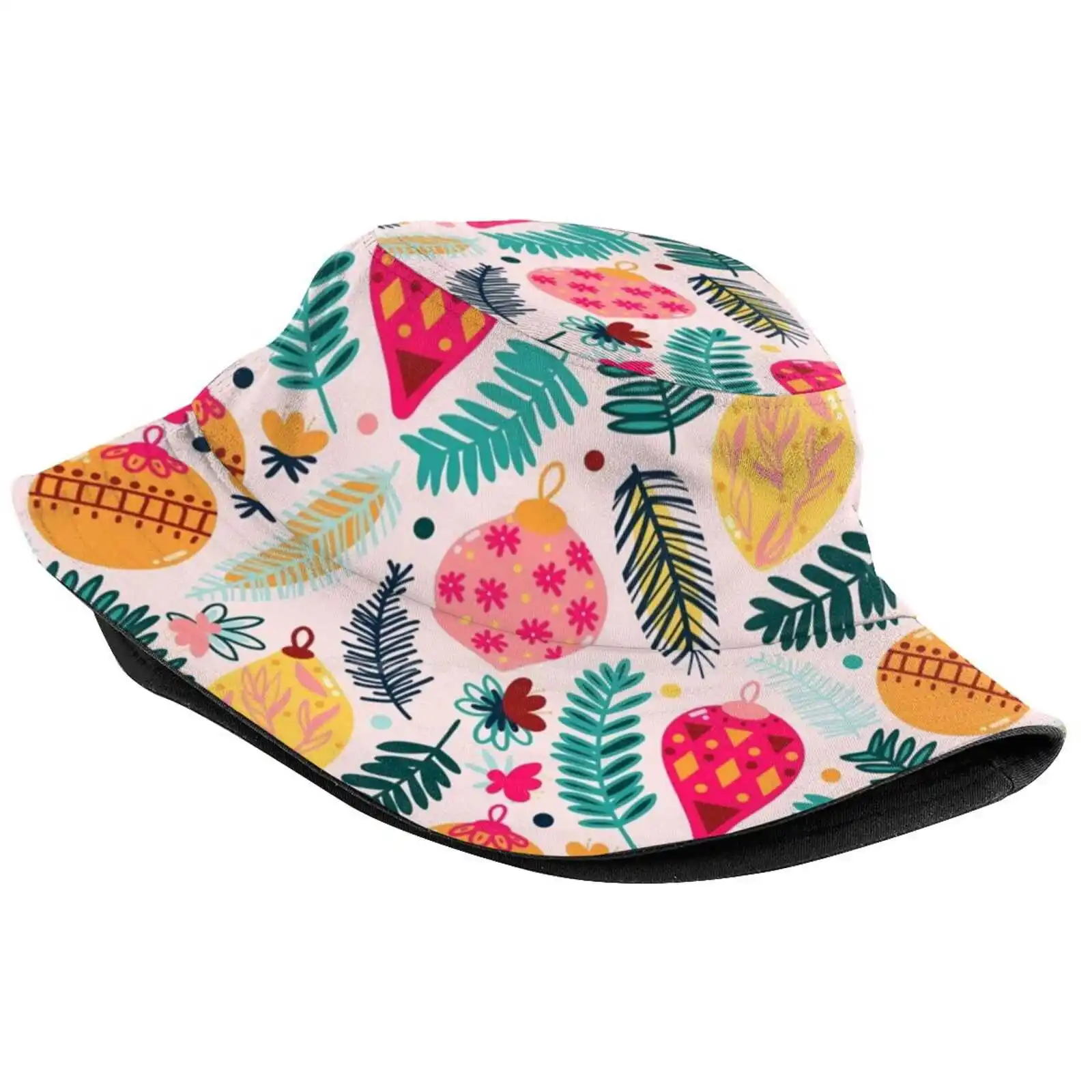 Colorful Christmas - Millennial Pink Sun Cap Fisherman Hat Bucket Hats Christmas Ornaments Decorations Palm Leaves Orange Red