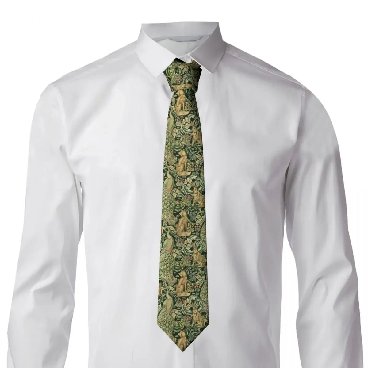 Fashion Peacocks And Fox By William Morris Tie for Wedding Personalized Men Forest Animals Textile Pattern Neckties