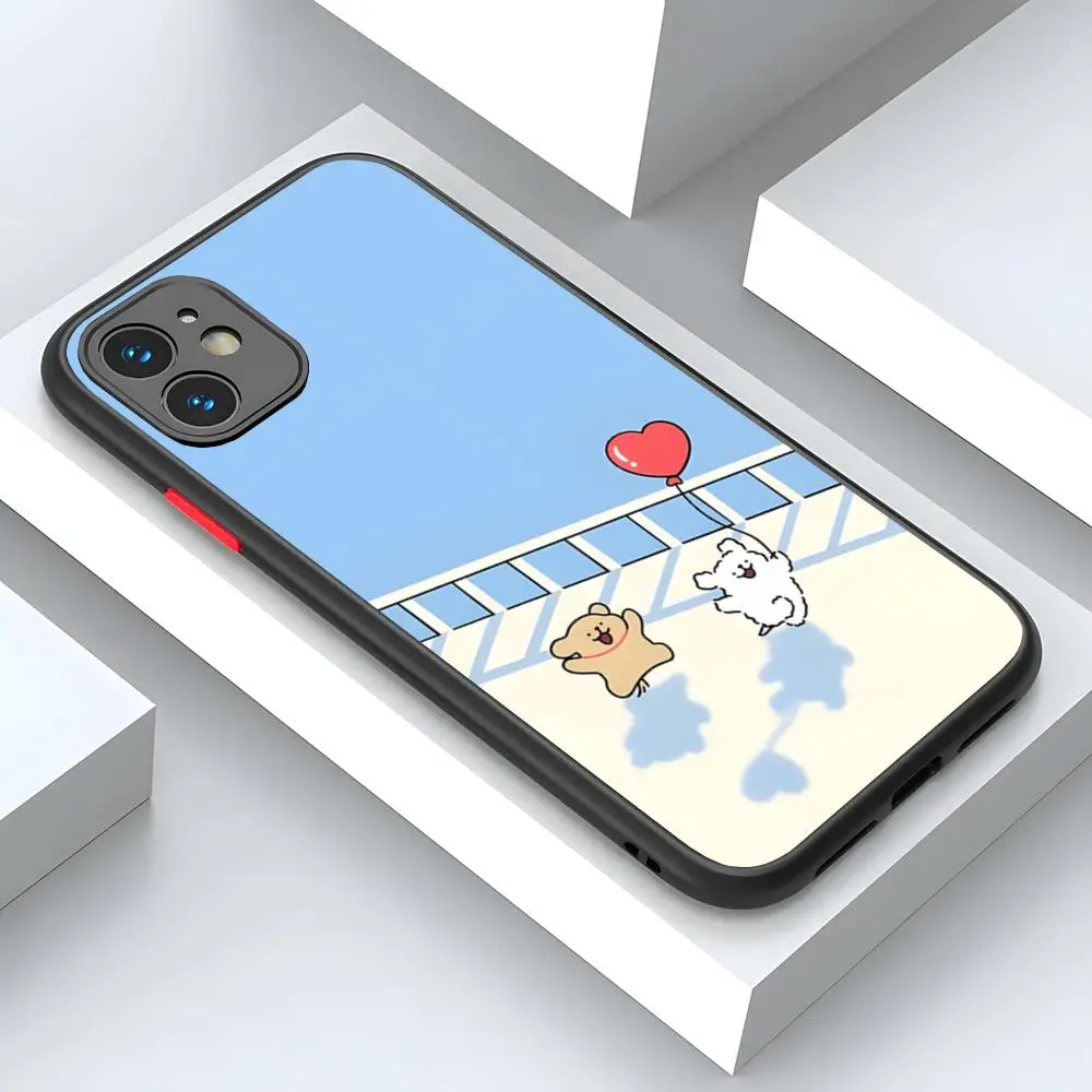 Korea line puppy Maltese Phone Case Matte Transparent Back For iPhone 15 14 13 12 11 Pro Max X XR XS Plus Cover