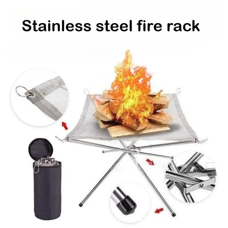 

Portable outdoor fire pit, camping fire rack, stainless steel bonfire rack, foldable barbecue rack, bonfire stove