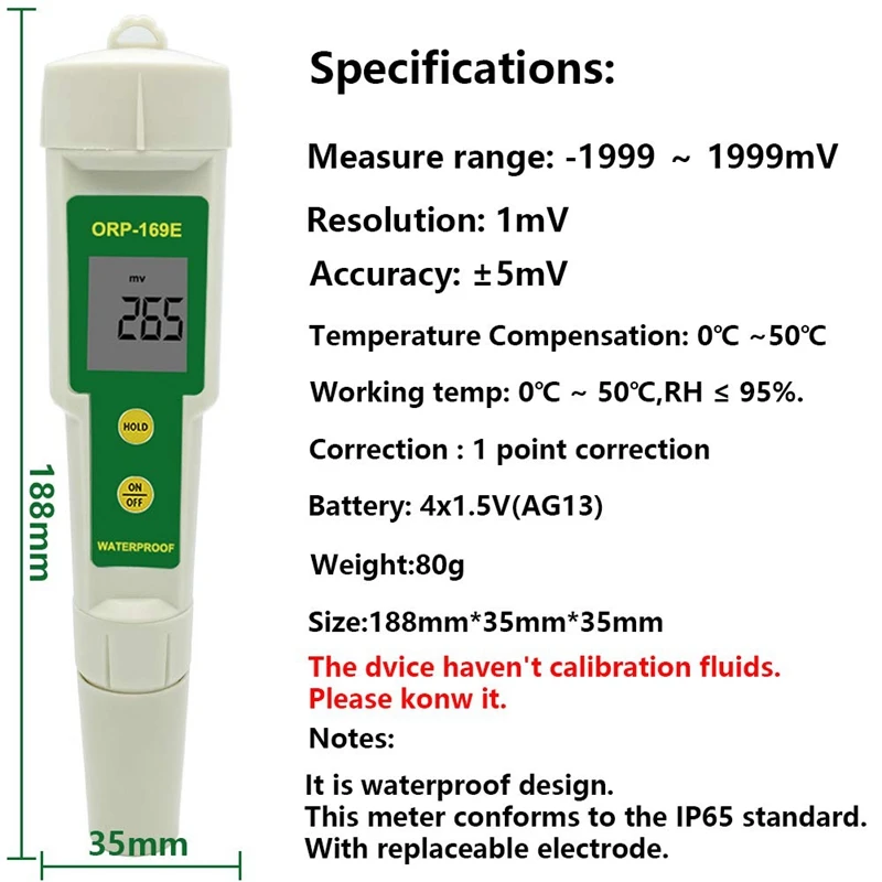 NEW-Digital Tester 169E ORP/Redox Tester ORP Tester Potential Positive And Negative ORP Meter High Precision Tester Meter