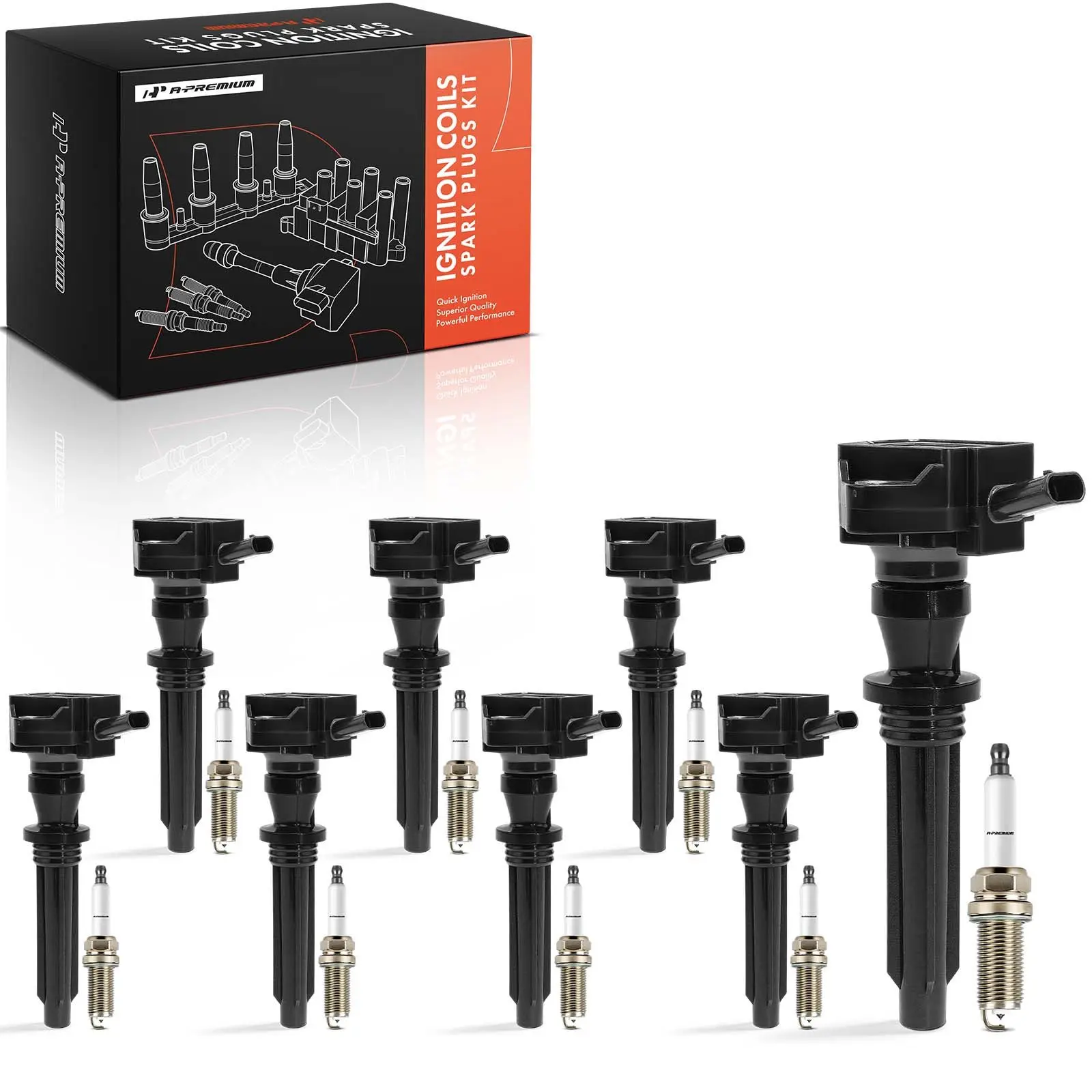 A-Premium 8x Ignition Coils & 8x Iridium Spark Plug Kit for Land Rover Range Rover V8 5.0L