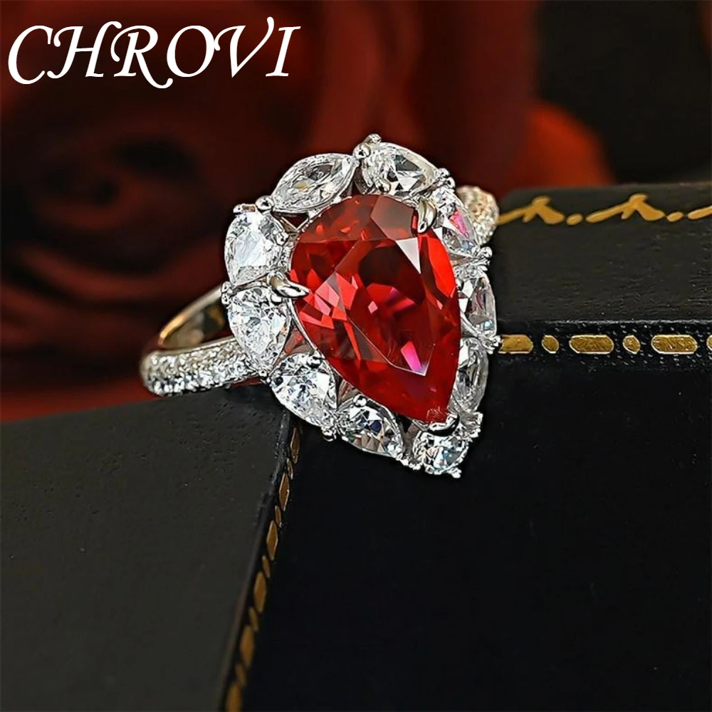 Retro 925 silver teardrop-shaped evening elegant pigeon-blood red open-ended ring women's ear stud jewelry set