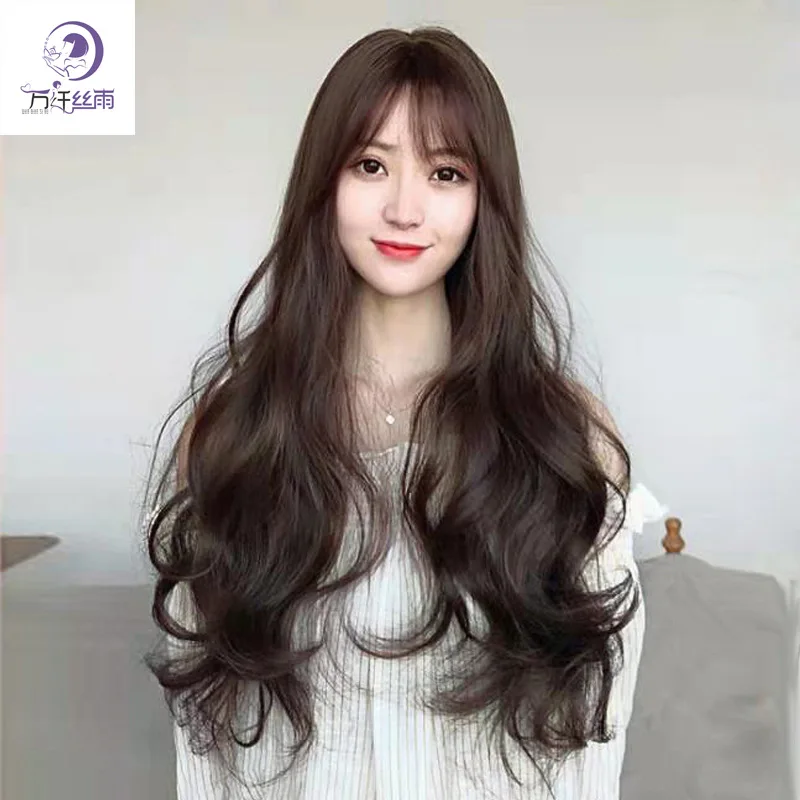 Fashionable long wavy curly hair , realistic high-temperature synthetic fiber wig for women