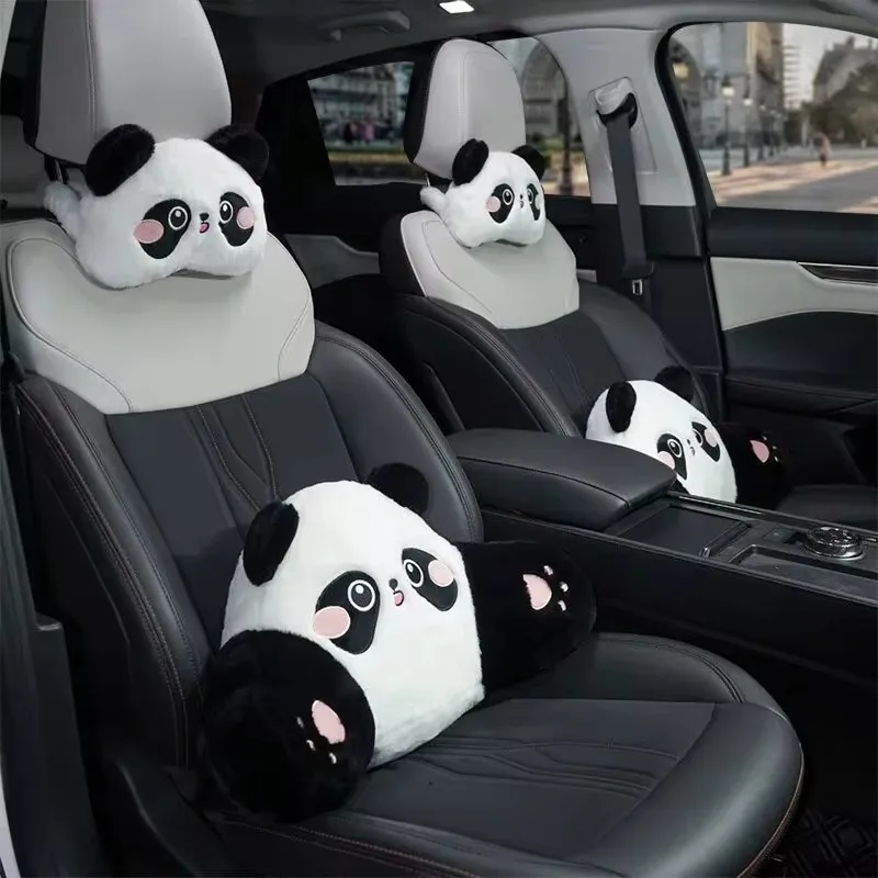 Car Headrest Neck Protection Pillow Cute Plush Panda Backrest in the Car Lumbar Support A Pair of Car Mounted Pillows