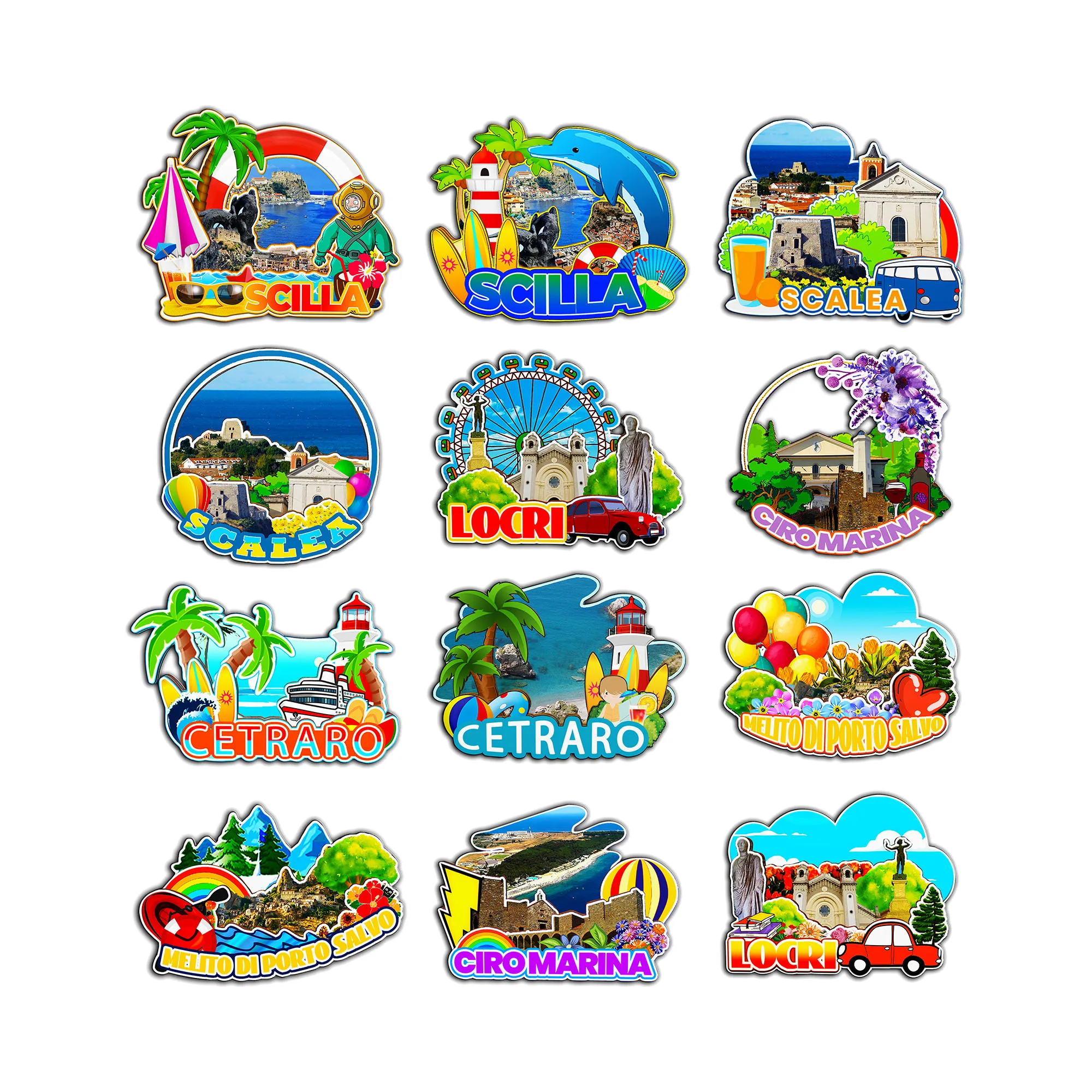 Imanes decorativos para Ciro Marina Locri Calabria Melito Scalea Cetraro Scilla Italia Ciudad Punto de referencia Recuerdos únicos