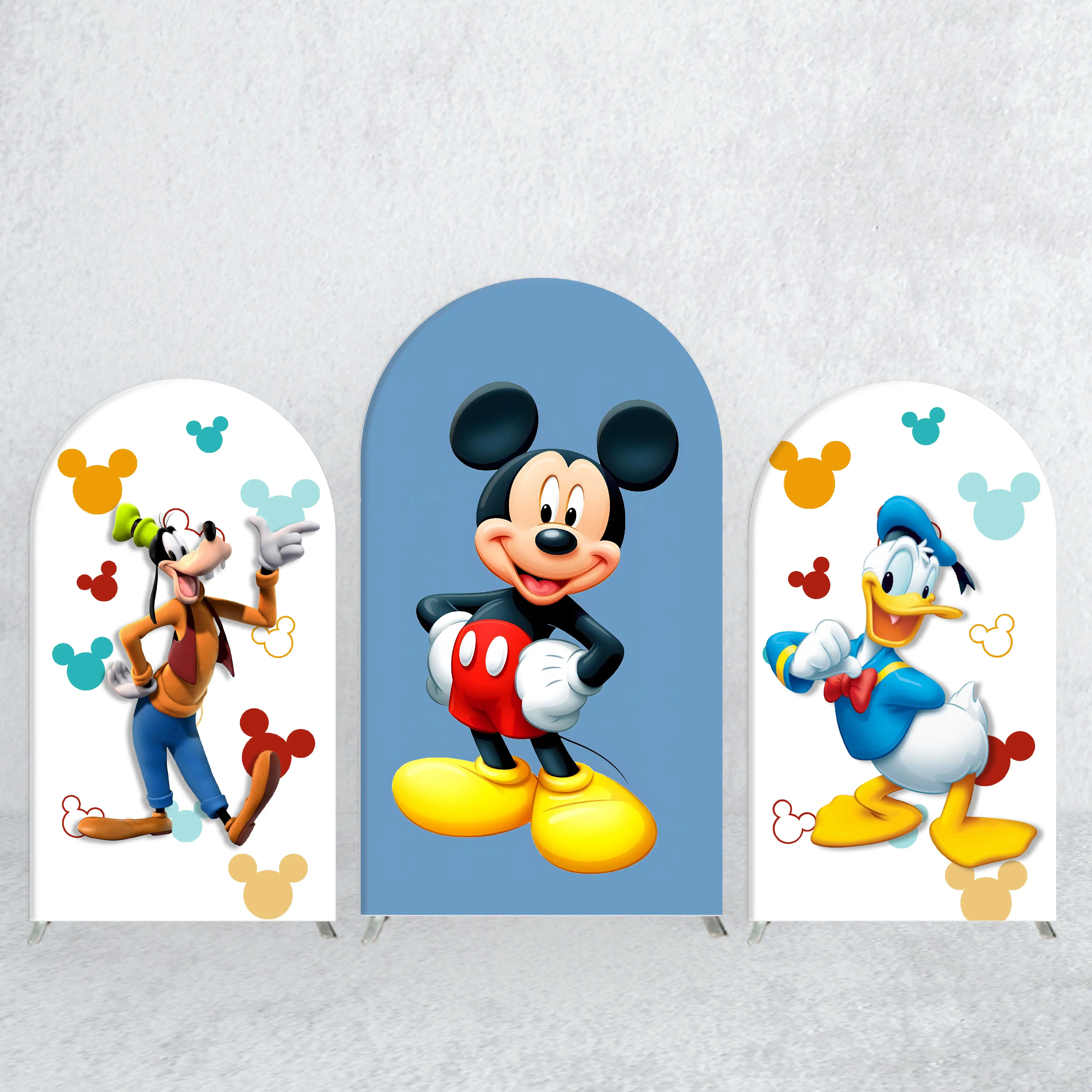 

Donald Duck, Mickey and Goofy Arched Wall Backdrop Customizable Disney Theme Kid's Party Supplies Photography Background Decor