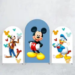 Donald Duck, Mickey and Goofy Arched Wall Backdrop Customizable Disney Theme Kid's Party Supplies Photography Background Decor