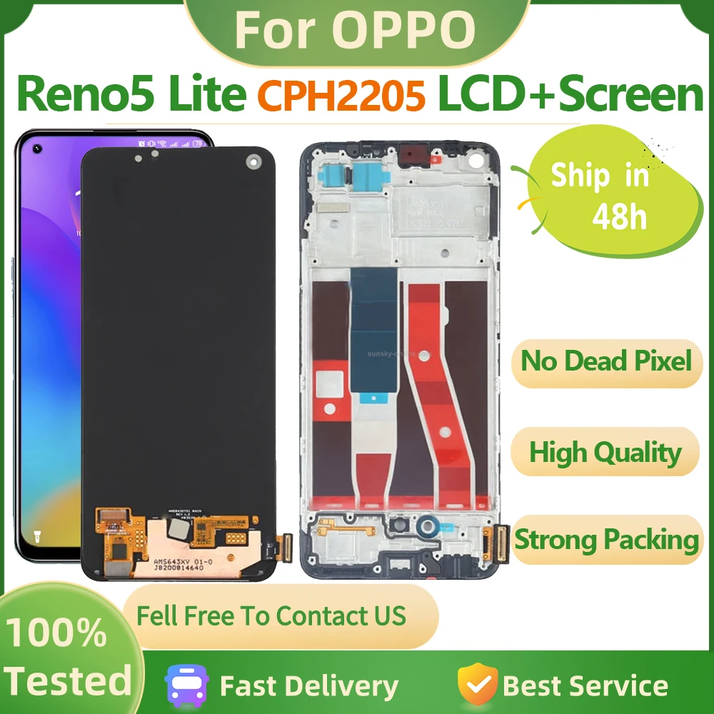 

6.43'' Original For OPPO Reno5 Lite CPH2205 LCD Touch Screen Digitizer Assembly For OPPO Reno 5Lite LCD With fingerprints