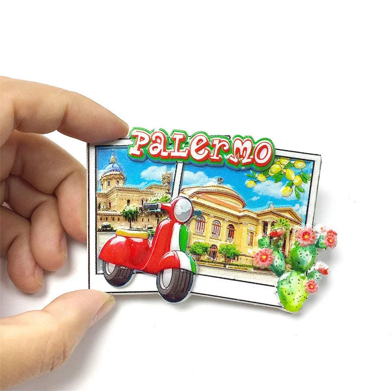 Italy Palermo Landmark Fridge Magnet - 3D Resin Magnet Featuring Palermo Cathedral & Teatro Massimo, Cute Home Decor Items