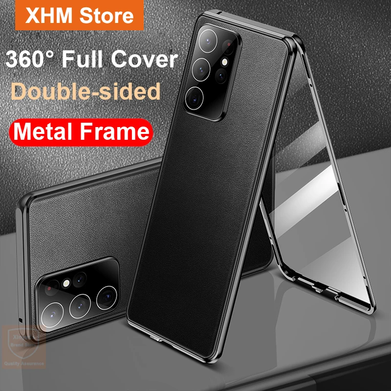 360 Full Body For Samsung Galaxy S24 Ultra Case Tempered Glass Case For Samsung Galaxy S24 Ultra Flip Leather Phone Cover Metal