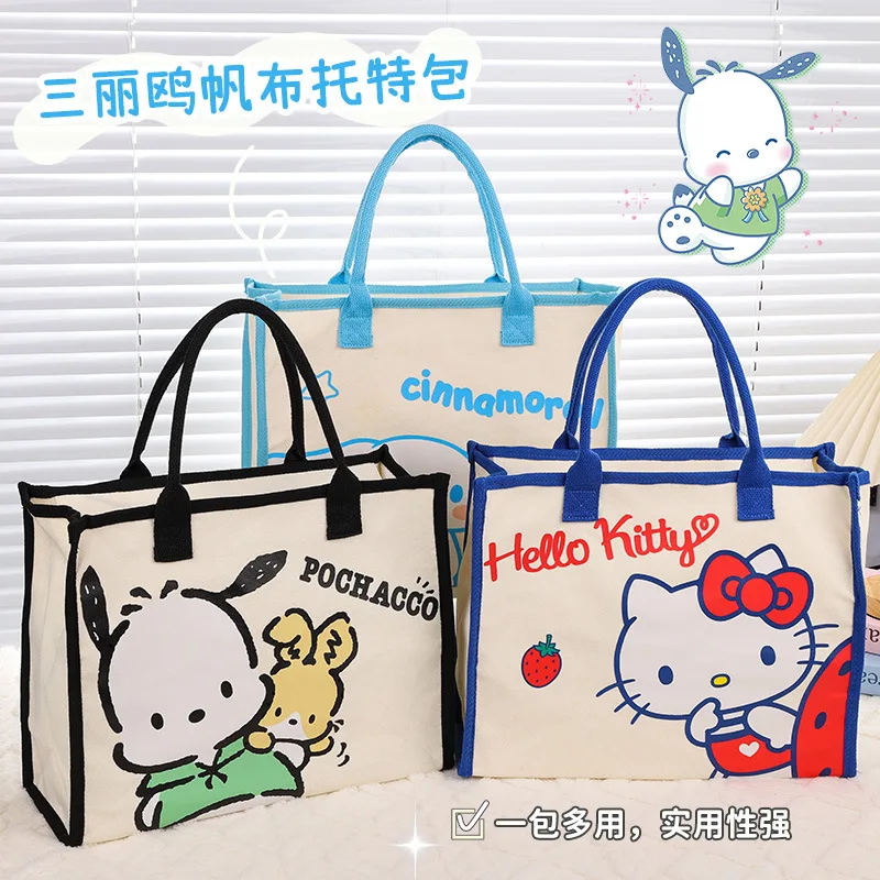 

Sanrio Kuromi Canvas Tote Bag Kawaii Anime Hello Kitty Pochacco Cinnamoroll Anime Student Large Capacity Commuter Shoulder Bag