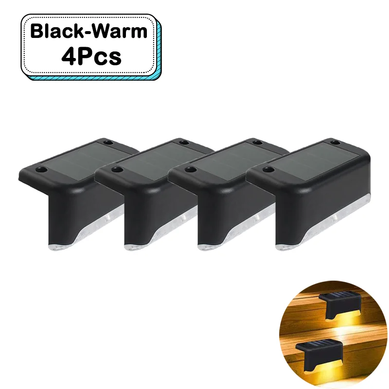 Outdoor Solar Step Lights Warm witte LED waterdichte trappadverlichting voor tuin terras hek balkon decoratie zonne-energie
